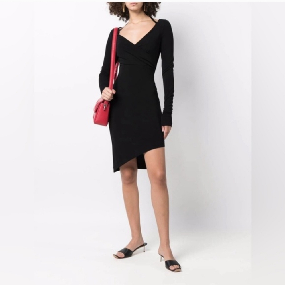 NWT Off-White Virgil Abloh Surplice Fluid Neckline Asymmetric Mini Dress 40